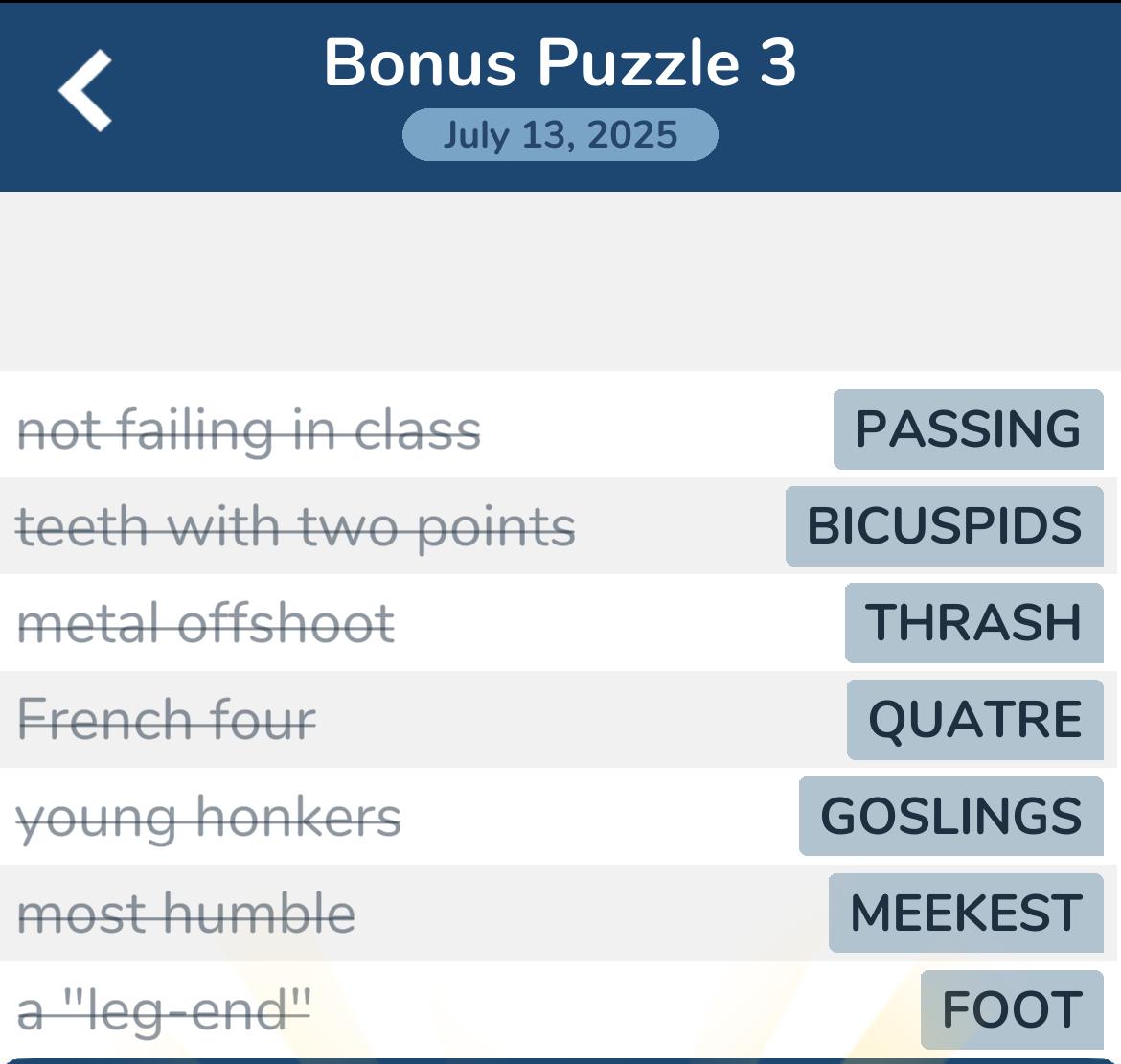 7 Little Words July 13 2025 Bonus 3