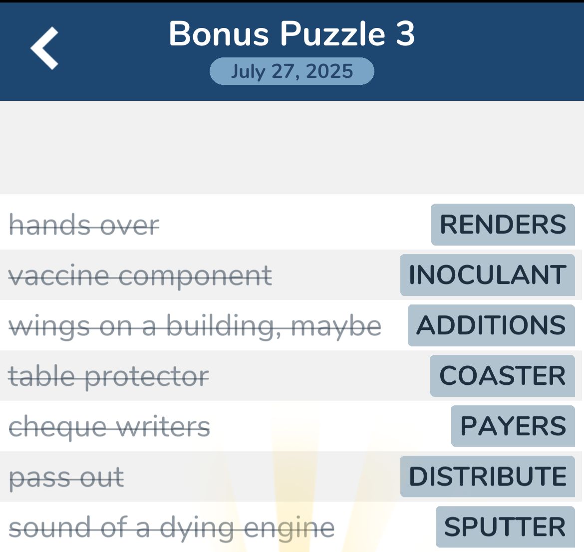 7 Little Words July 27 2025 Bonus 3