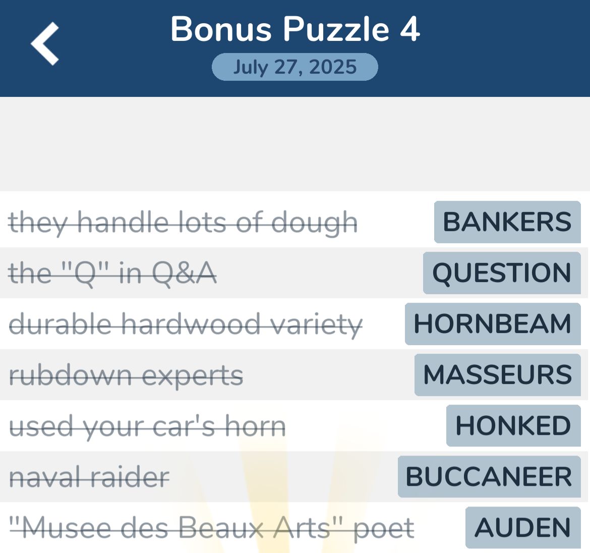 7 Little Words July 27 2025 Bonus 4