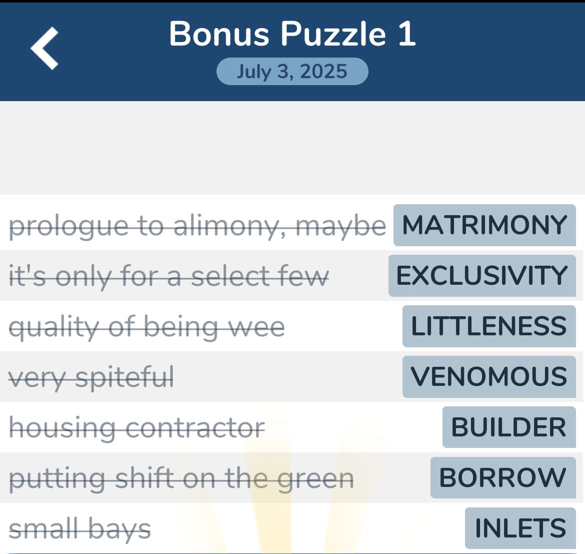 7 Little Words July 3 2025 Bonus 1