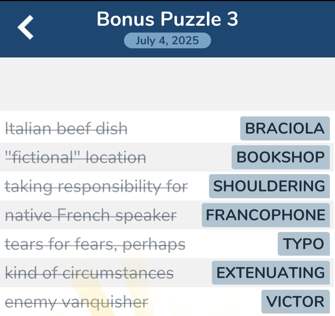 7 Little Words July 4 2025 Bonus 3