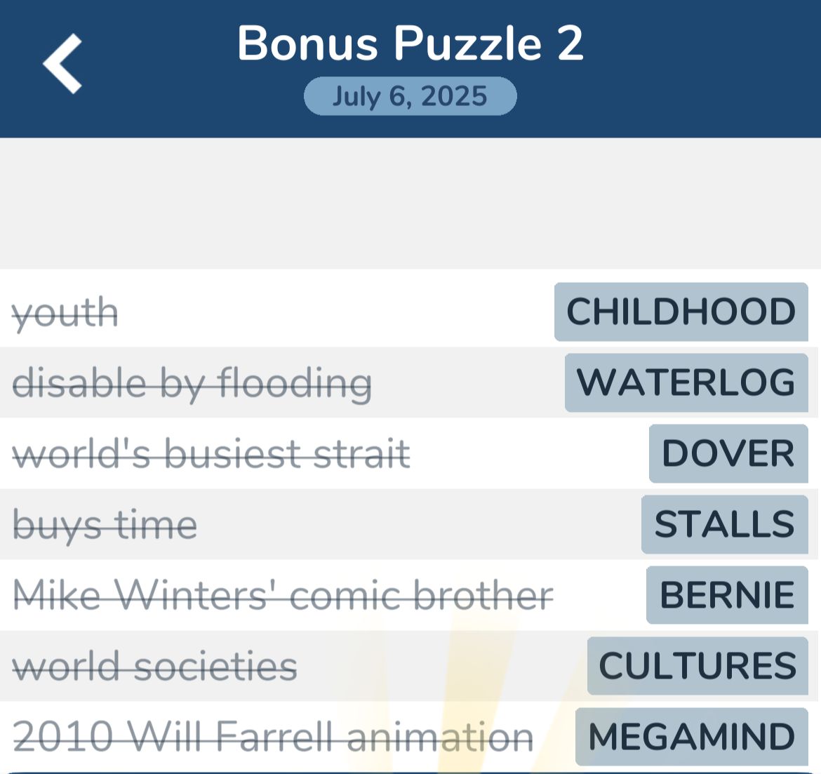 7 Little Words July 6 2025 Bonus 2