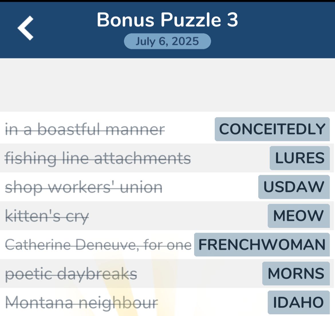 7 Little Words July 6 2025 Bonus 3