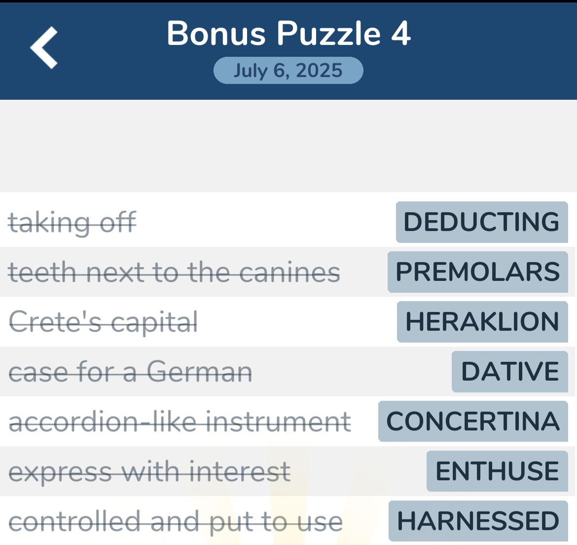 7 Little Words July 6 2025 Bonus 4