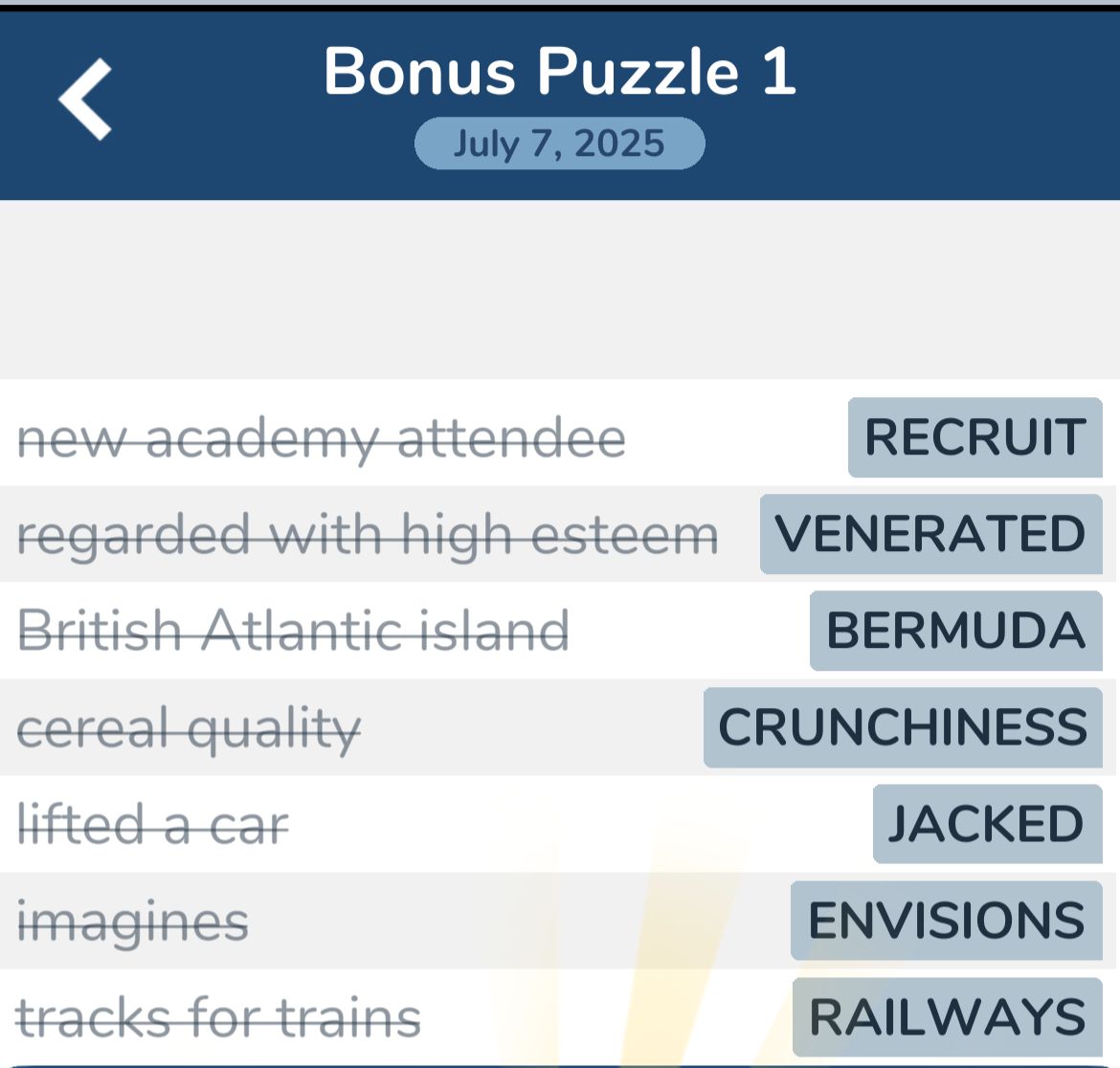 7 Little Words July 7 2025 Bonus 1