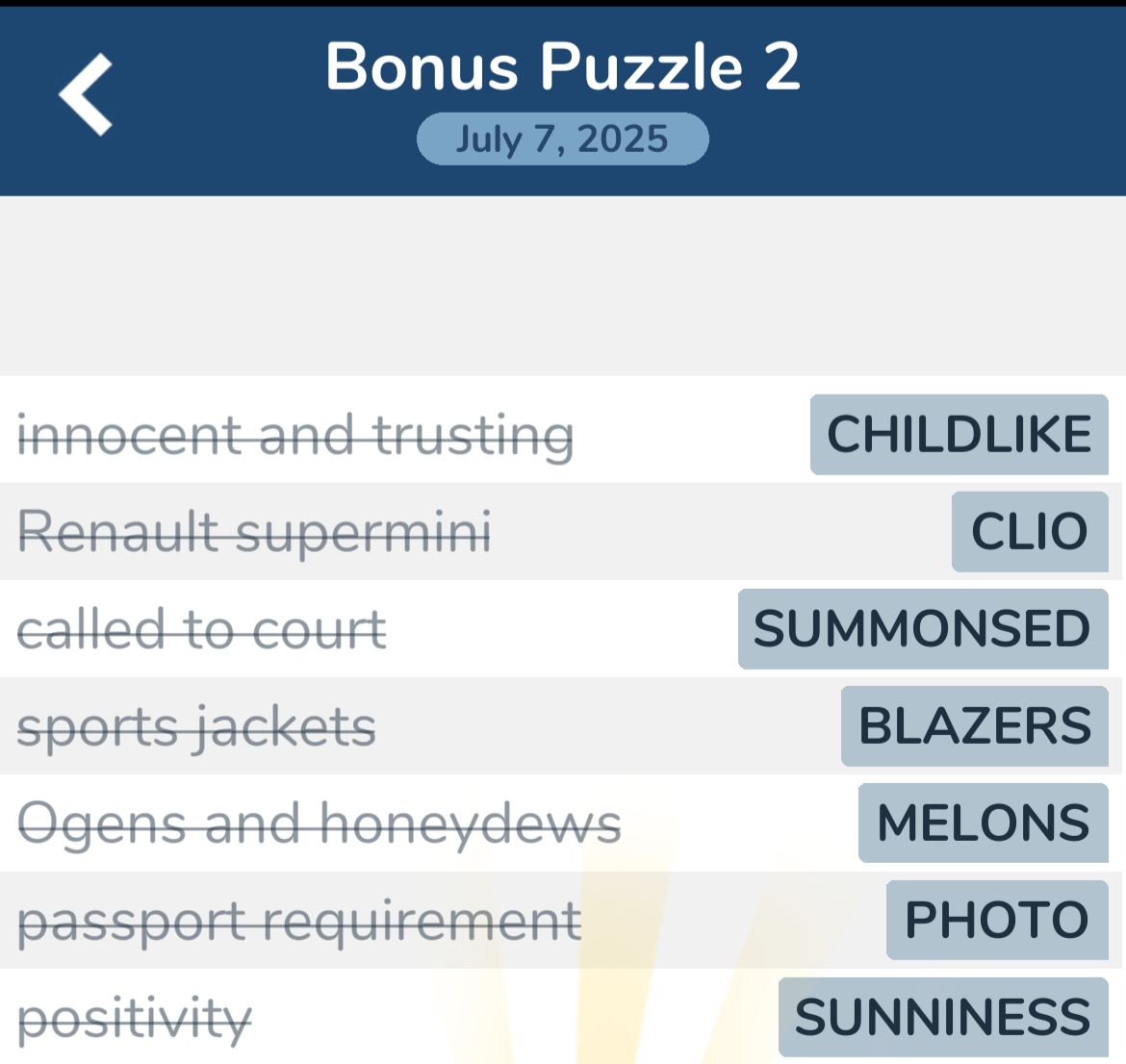 7 Little Words July 7 2025 Bonus 2