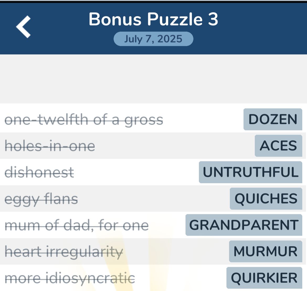 7 Little Words July 7 2025 Bonus 3