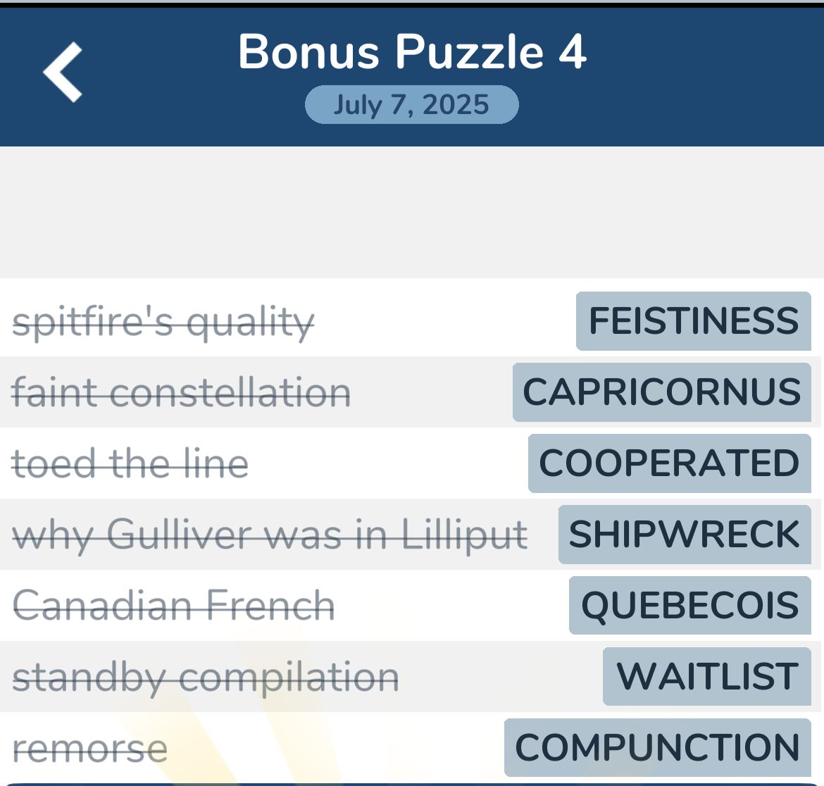 7 Little Words July 7 2025 Bonus 4