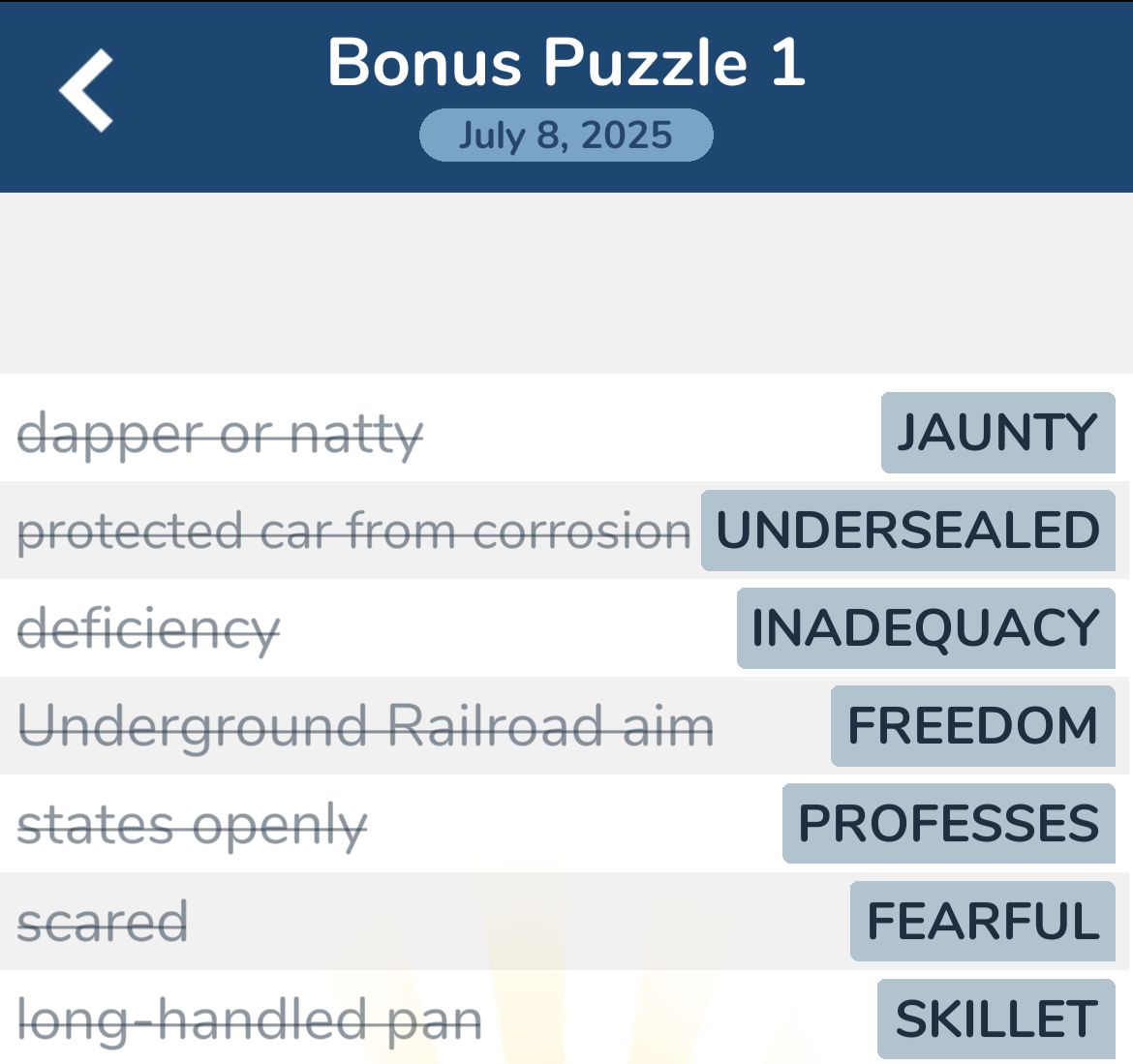 7 Little Words July 8 2025 Bonus 1