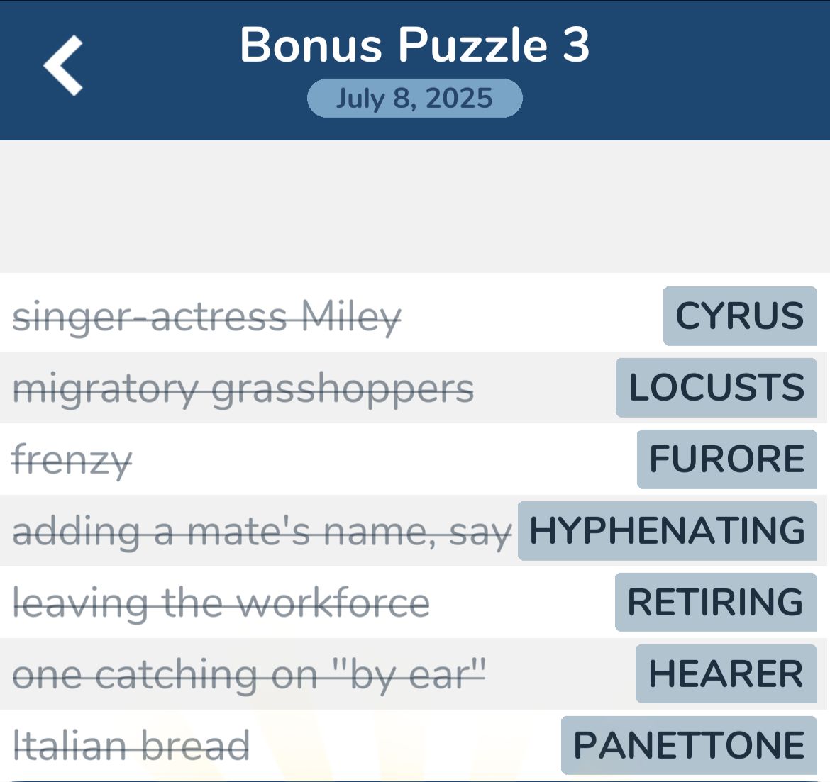 7 Little Words July 8 2025 Bonus 3