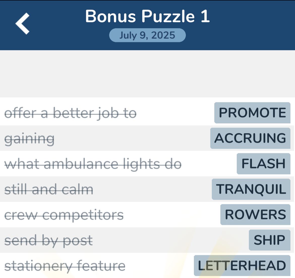 7 Little Words July 9 2025 Bonus 1