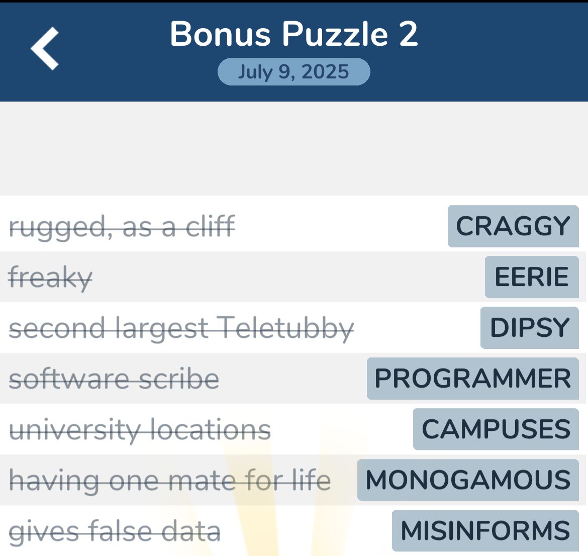 7 Little Words July 9 2025 Bonus 2