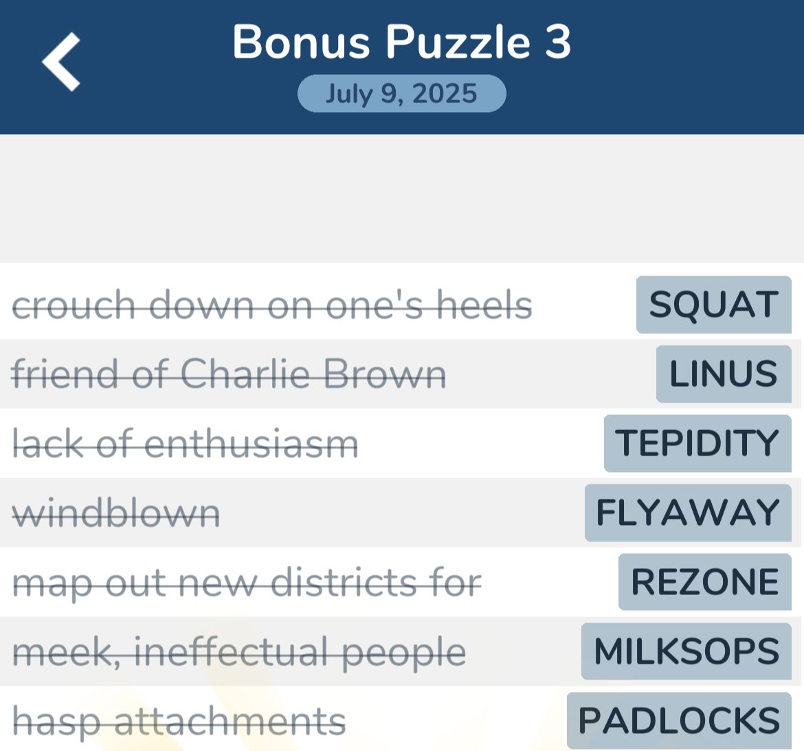 7 Little Words July 9 2025 Bonus 3