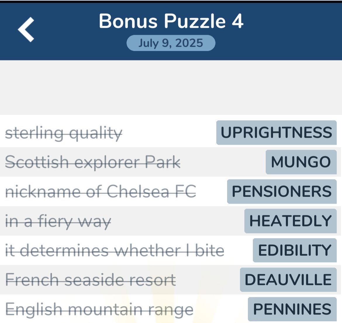 7 Little Words July 9 2025 Bonus 4