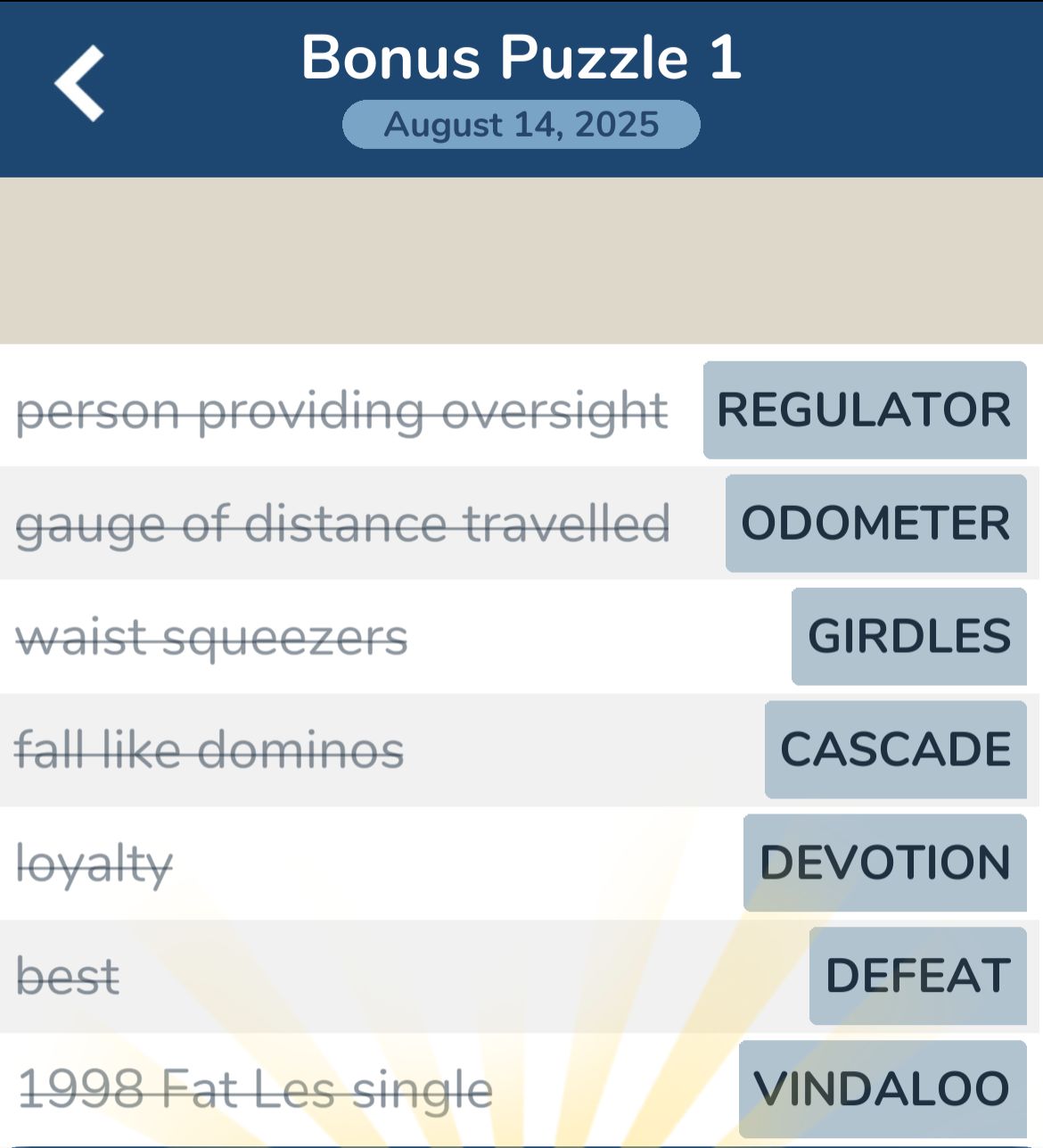 7 Little Words August 14 2025 Bonus 1