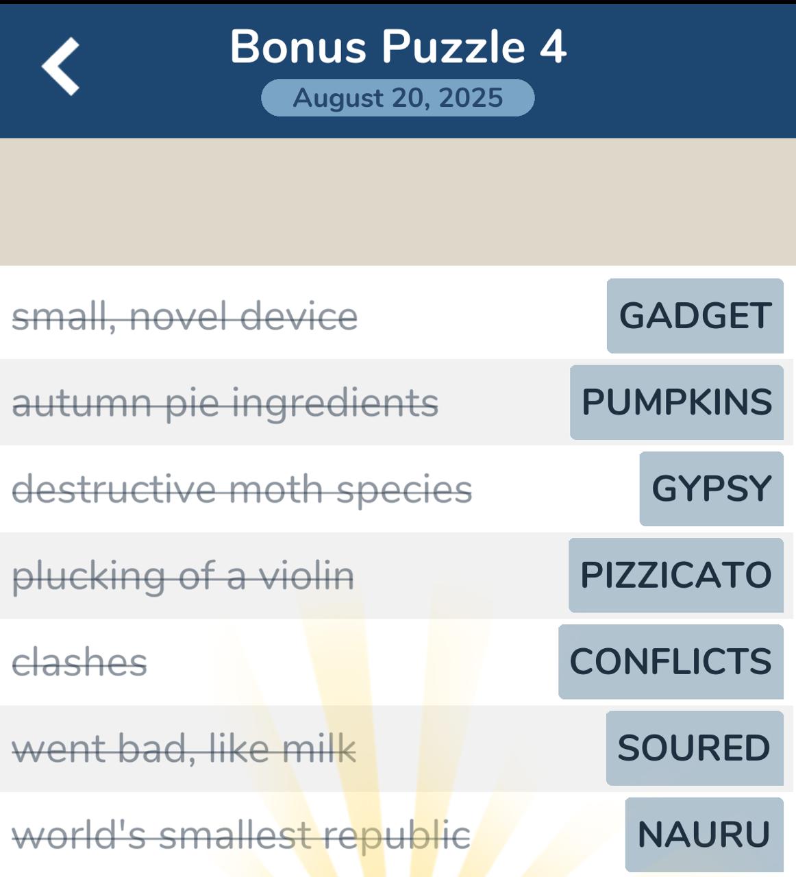 7 Little Words August 20 2025 4 7 Little Words August 20 2025 4