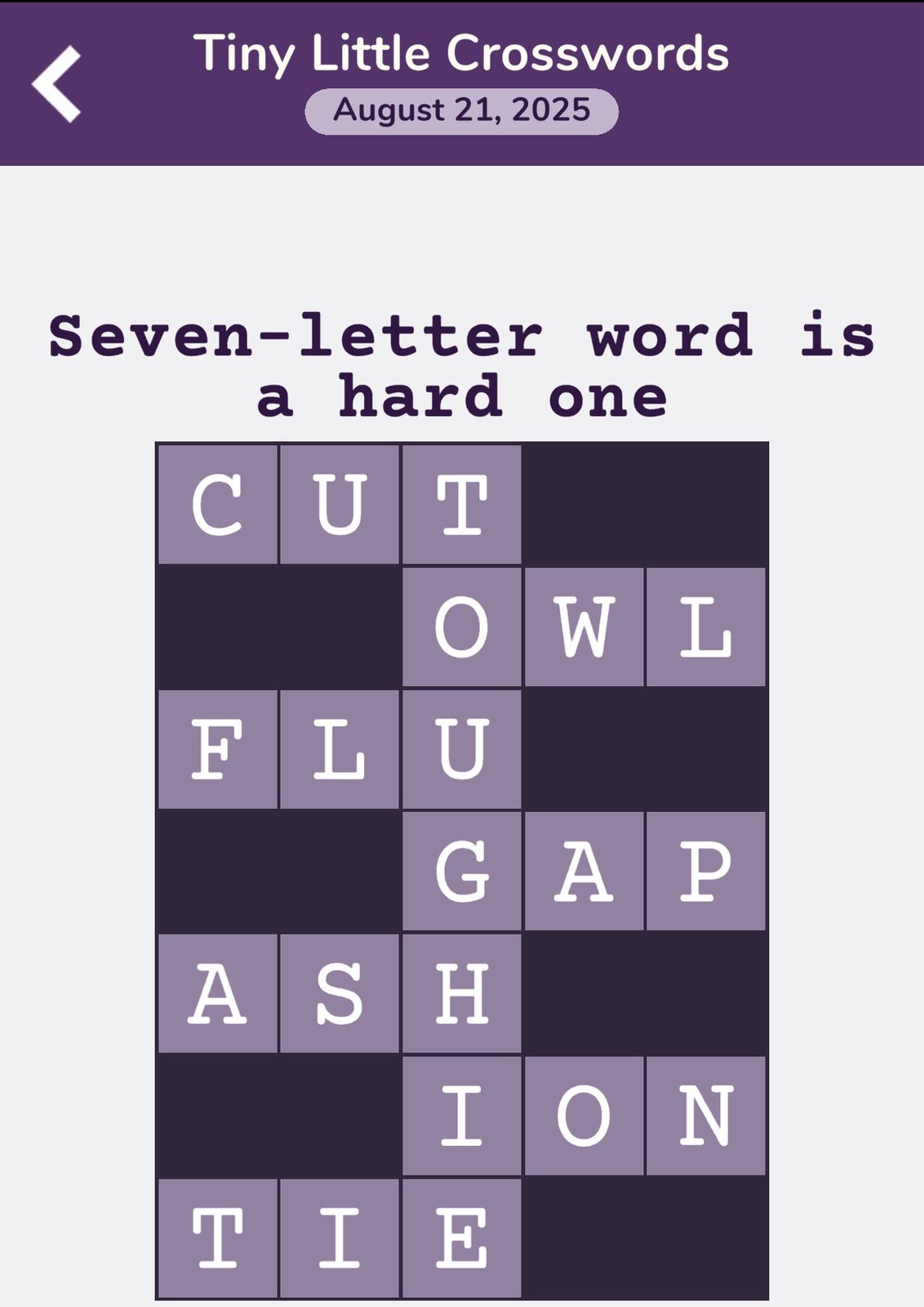 7 Little Words Tiny Little Crosswords August 21 2025