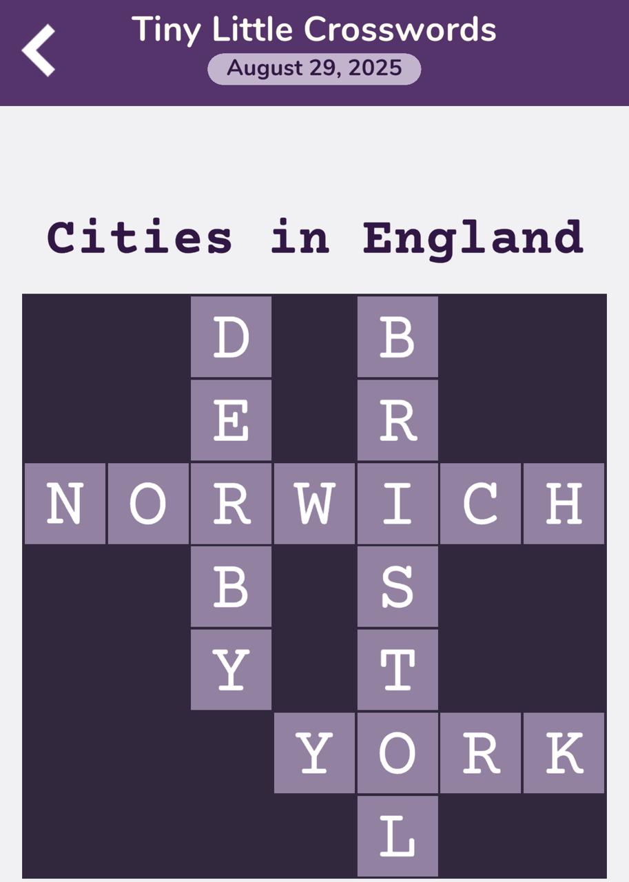 7 Little Words Tiny Little Crosswords August 29 2025