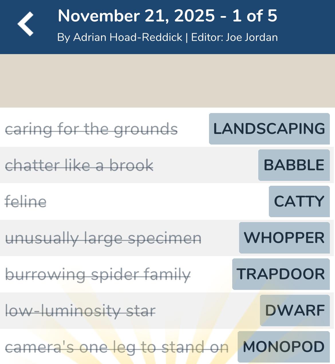 7 Little Words November 21 2025 1