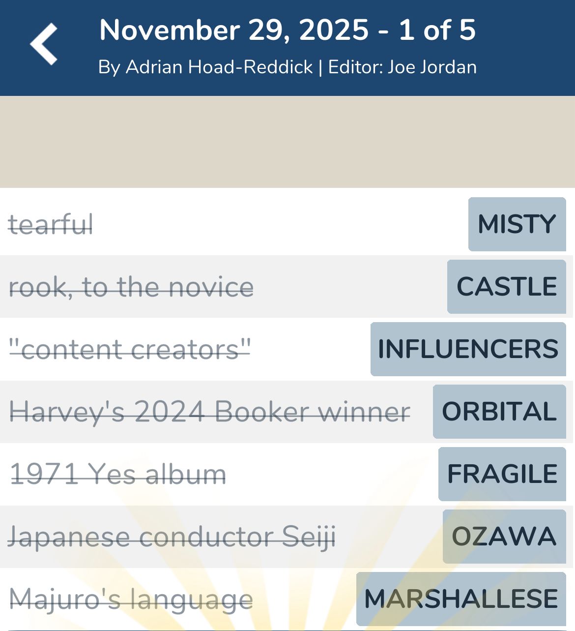 7 Little Words November 29 2025 1