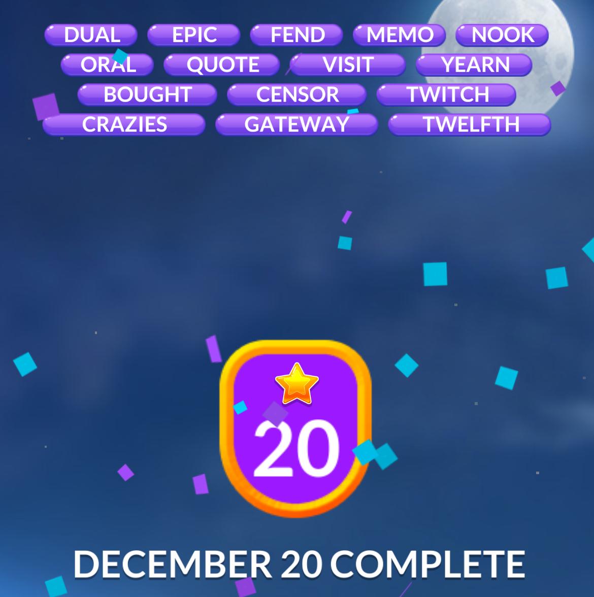Word Stacks Daily Puzzle December 20 2025