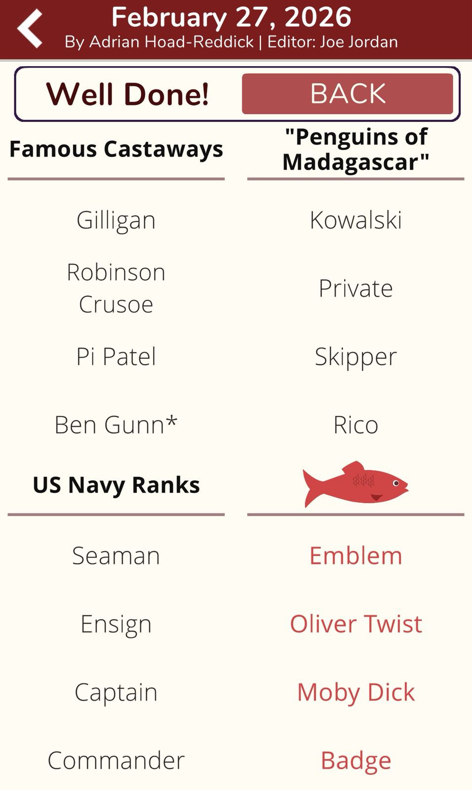 7 Little Words Red Herring February 27 2026