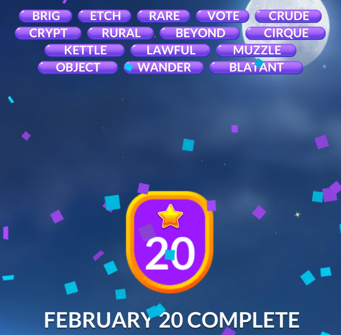 Word Stacks Daily Puzzle February 20 2026
