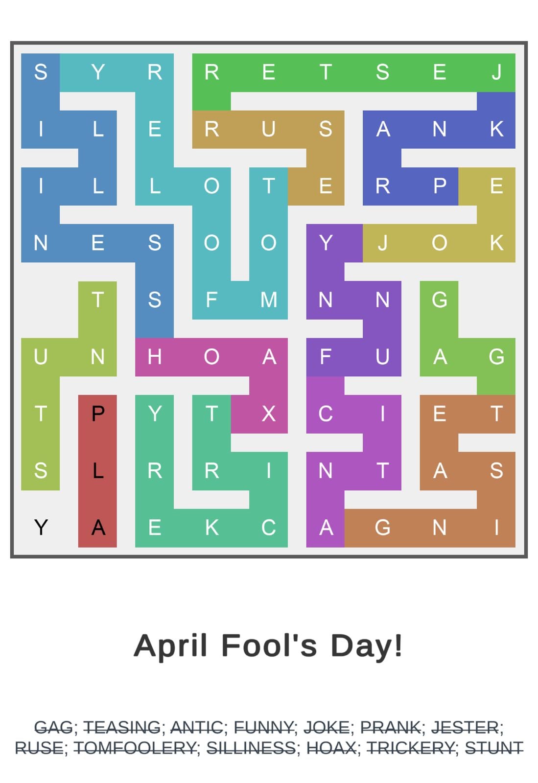 Puzzle Page Word Snake April 1 2026