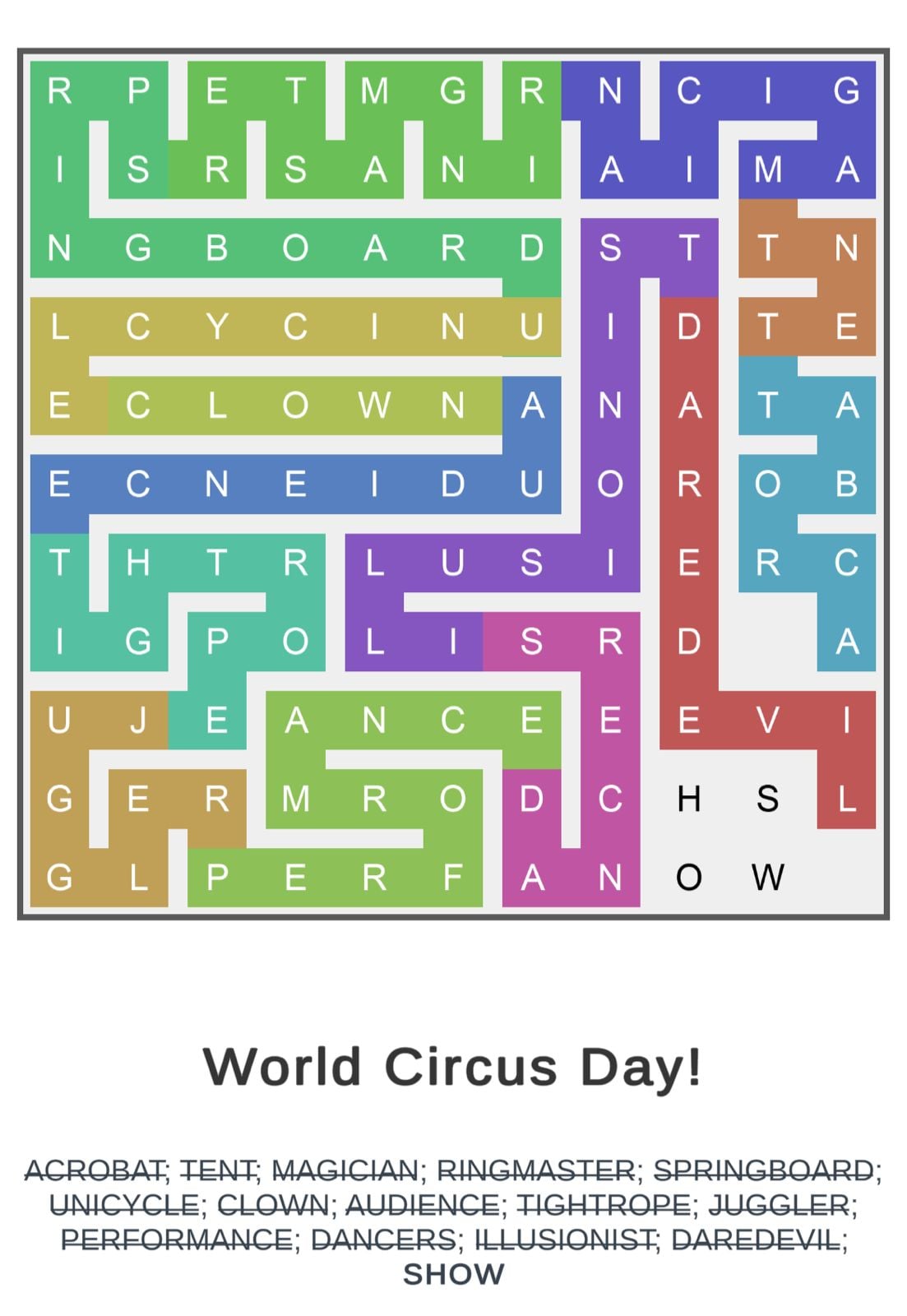 Puzzle Page Word Snake April 18 2026