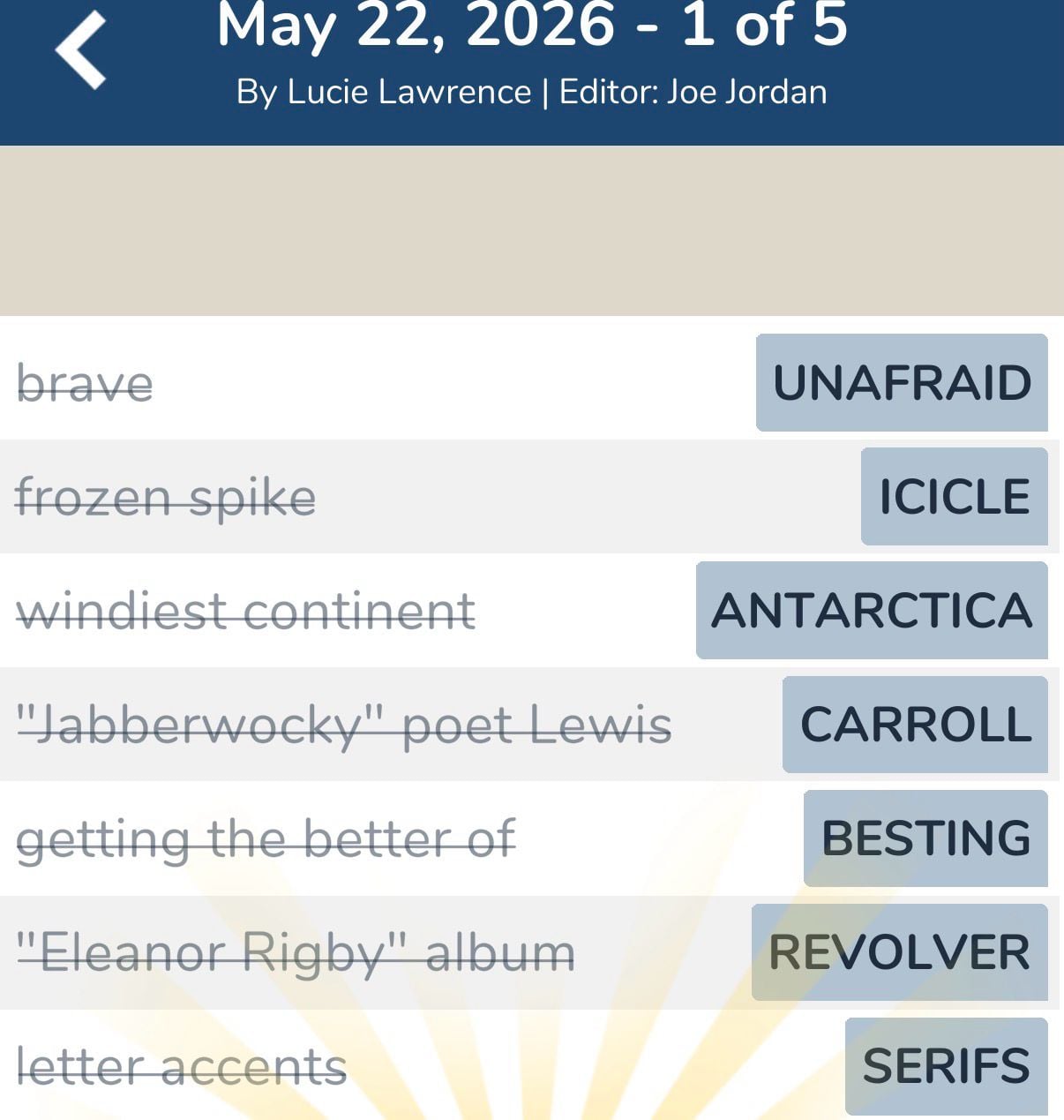 7 Little Words May 22 2026 1 7 Little Words May 22 2026 1